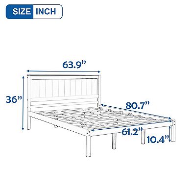 Platform bed frame with headboard, wooden support, no spring mattress