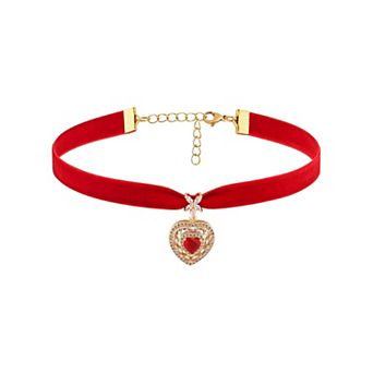 Gothic Red Velvet Heart Necklace - Vintage Style