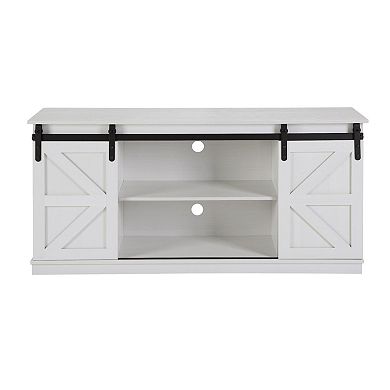 58" TV Stand and Entertainment Center,with Sliding Doors and Cabinets,White