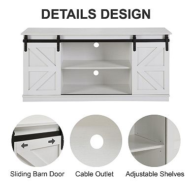 58" TV Stand and Entertainment Center,with Sliding Doors and Cabinets,White