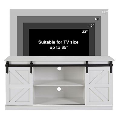 58" TV Stand and Entertainment Center,with Sliding Doors and Cabinets,White