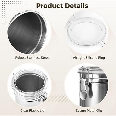 Airtight Stainless Steel Canister Set with Clear Clamp Lids, 3 Pack