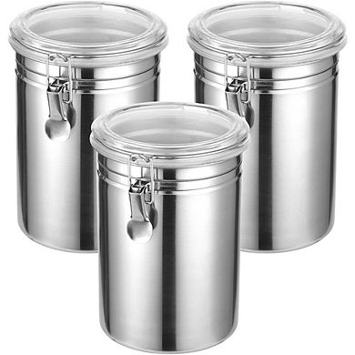 Airtight Stainless Steel Canister Set with Clear Clamp Lids, 3 Pack