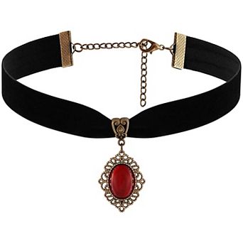 Red Velvet Victorian Gothic Choker Necklace