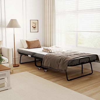 Adult Folding Bed with Mattress — 78.75" x 35.5", White