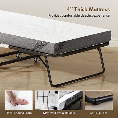 Adult Folding Bed with Mattress — 78.75" x 35.5", White