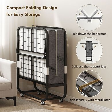 Adult Folding Bed with Mattress — 78.75" x 35.5", White