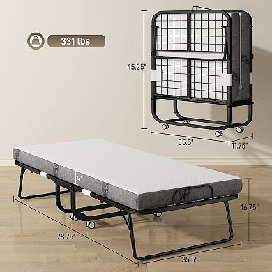 Adult Folding Bed with Mattress — 78.75" x 35.5", White