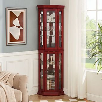 Corner display case, corner display case with lights