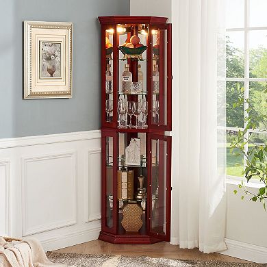 Corner display case, corner display case with lights