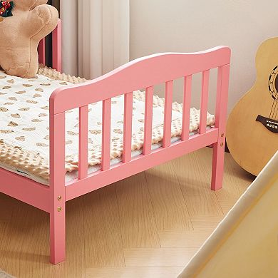 Single-tier vertical bed with side guardrails, pink