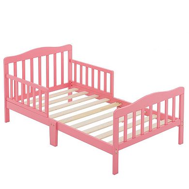 Single-tier vertical bed with side guardrails, pink