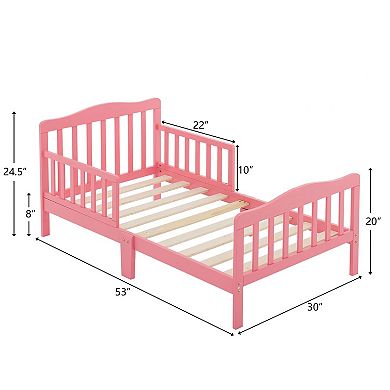 Single-tier vertical bed with side guardrails, pink