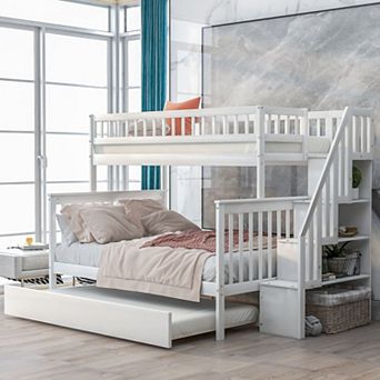 White Bunk Bed with Pull-out Bed and Stairs