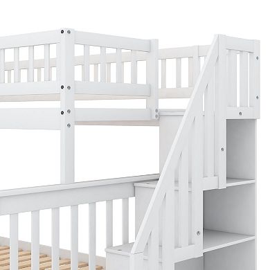 White Bunk Bed with Pull-out Bed and Stairs
