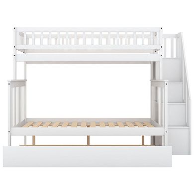 White Bunk Bed with Pull-out Bed and Stairs