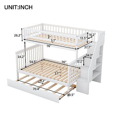 White Bunk Bed with Pull-out Bed and Stairs