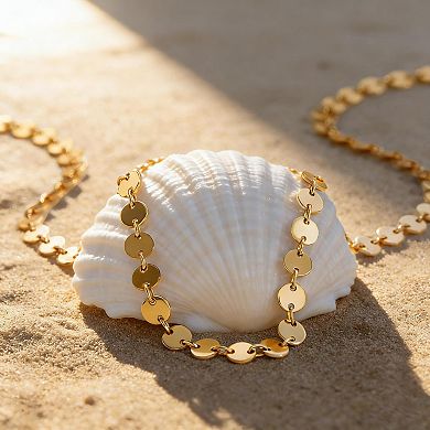 Gold Coin Disc and Figaro Chain Choker