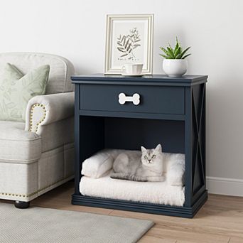 Cat Litter Box Enclosure with Drawer and Storage, Multi-functional Bedside Table with LED Light