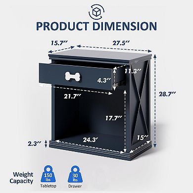 Cat Litter Box Enclosure with Drawer and Storage, Multi-functional Bedside Table with LED Light