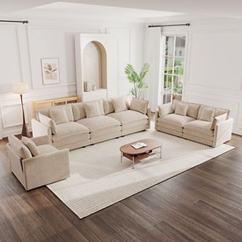 Modern Sofa Set of Three, Extra-Deep Seating Modular Sofa