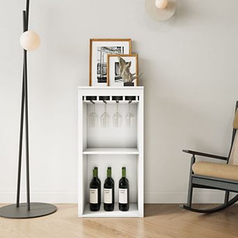 White modular wine cabinet with storage shelves and cutlery cabinet