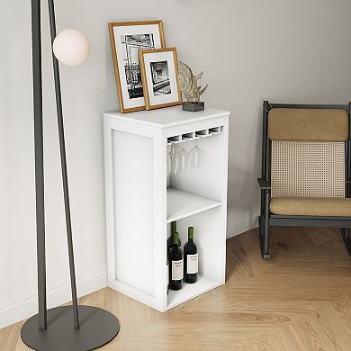White modular wine cabinet with storage shelves and cutlery cabinet