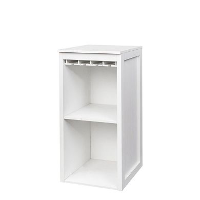 White modular wine cabinet with storage shelves and cutlery cabinet
