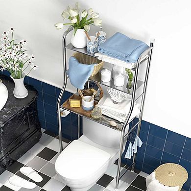 2-tier Over The Toilet Storage Shelf with Toilet Paper Holder Removable Towel Hooks