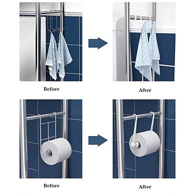 2-tier Over The Toilet Storage Shelf with Toilet Paper Holder Removable Towel Hooks