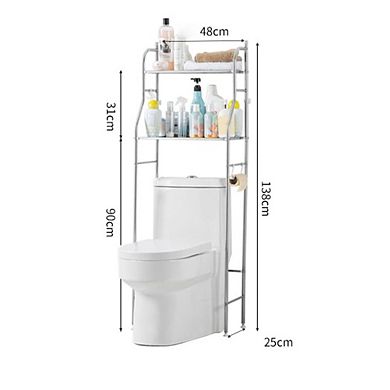 2-tier Over The Toilet Storage Shelf with Toilet Paper Holder Removable Towel Hooks