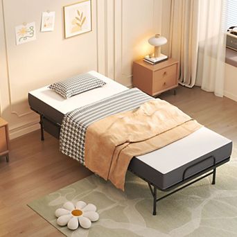 75-inch folding bed with adjustable headboard and 6-inch memory foam mattress