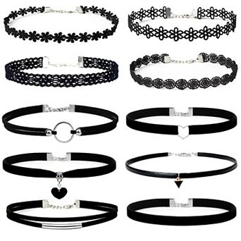 10 pc Black Velvet Choker Set