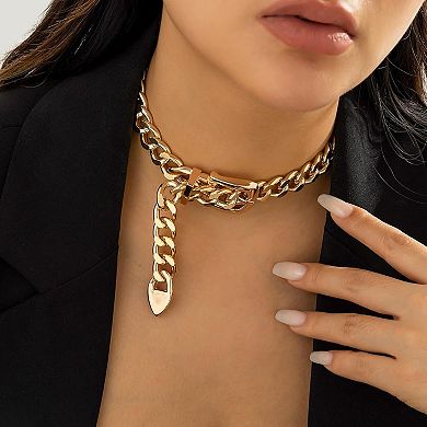 Gold Belt Buckle Chunky Cuban Choker Necklace