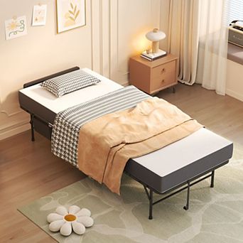 75-inch folding bed with adjustable headboard and 5-inch memory foam mattress