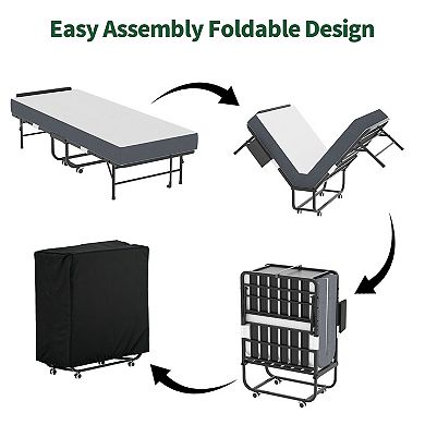 75-inch folding bed with adjustable headboard and 5-inch memory foam mattress