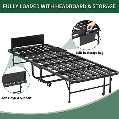 75-inch folding bed with adjustable headboard and 5-inch memory foam mattress