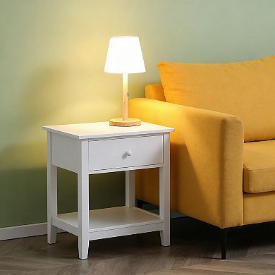 White End Table, 2-tier Side Table with Drawer and Storage Shelf