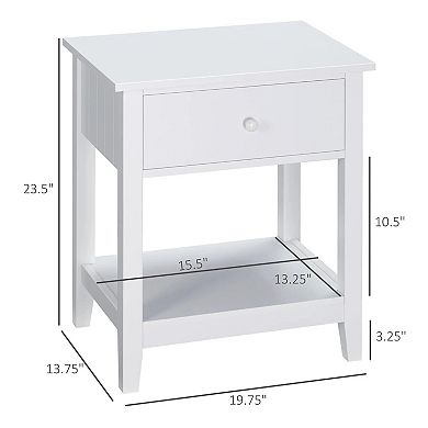 White End Table, 2-tier Side Table with Drawer and Storage Shelf