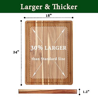 Large Acacia Wood Cutting Board, Butcher Block Cutting Board with Deep Juice Groove, Side Handles