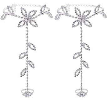 Rhinestone Leaf Anklets for Women