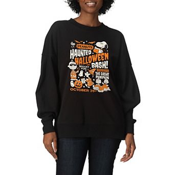 Women's Peanuts Haunted Halloween Bash Oversized Fleece Crew Sweatshirt