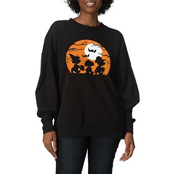 Women's Peanuts Trick Or Treat Silhouette Oversized Fleece Crew Sweatshirt