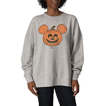 Women's Disney's Mickey Mouse Pumpkin Distressed Oversized Fleece Crew Sweatshirt