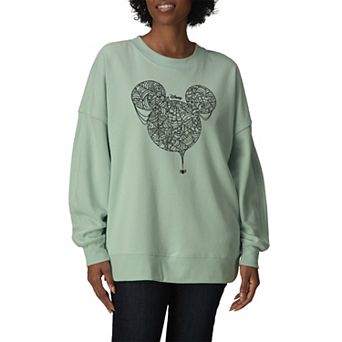 Women's Disney's Mickey Mouse Spider Web Oversized Fleece Crew Sweatshirt