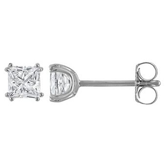 Lab Luxury Sterling Silver 1 Carat T.W. Lab-Grown Diamond Princess Cut Stud Earrings