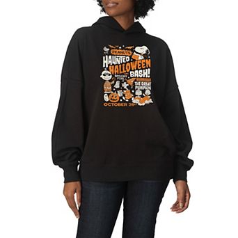Women's Peanuts Haunted Halloween Bash Oversized Fleece Hoodie Sweatshirt