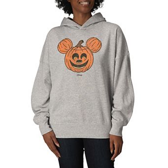 Women's Disney's Mickey Mouse Pumpkin Distressed Oversized Fleece Hoodie Sweatshirt