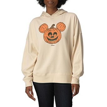 Women's Disney's Mickey Mouse Pumpkin Distressed Oversized Fleece Hoodie Sweatshirt