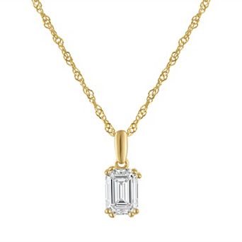 Lab Luxury Sterling Silver 1 Carat T.W. Lab-Grown Diamond Emerald Cut Pendant Necklace